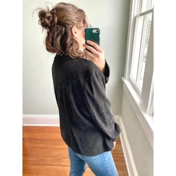 Vintage Suede Black Western Silver Oversized Shacket Button Down Jacket - Picture 3 of 7